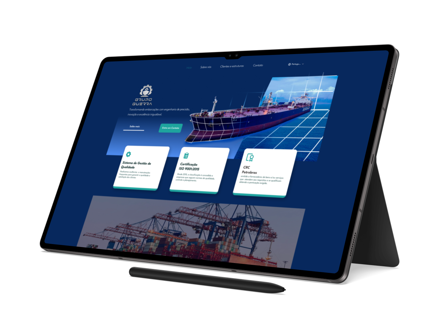 tablet com o inicio do site grupo guerra 