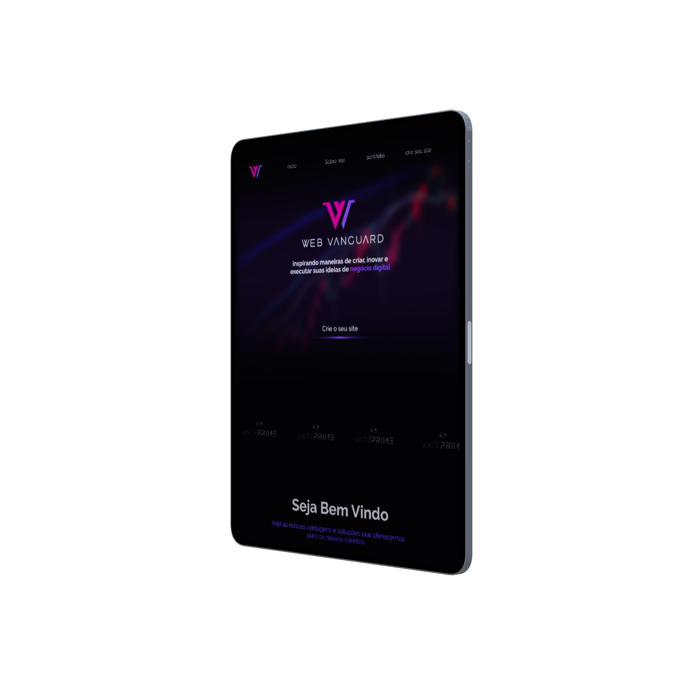 tablet flutuando com o site da web vanguard