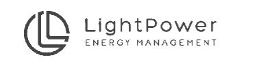 Logotipo da empresa LightPower Energy Management, com um símbolo circular estilizado à esquerda e o nome da empresa escrito à direita.
