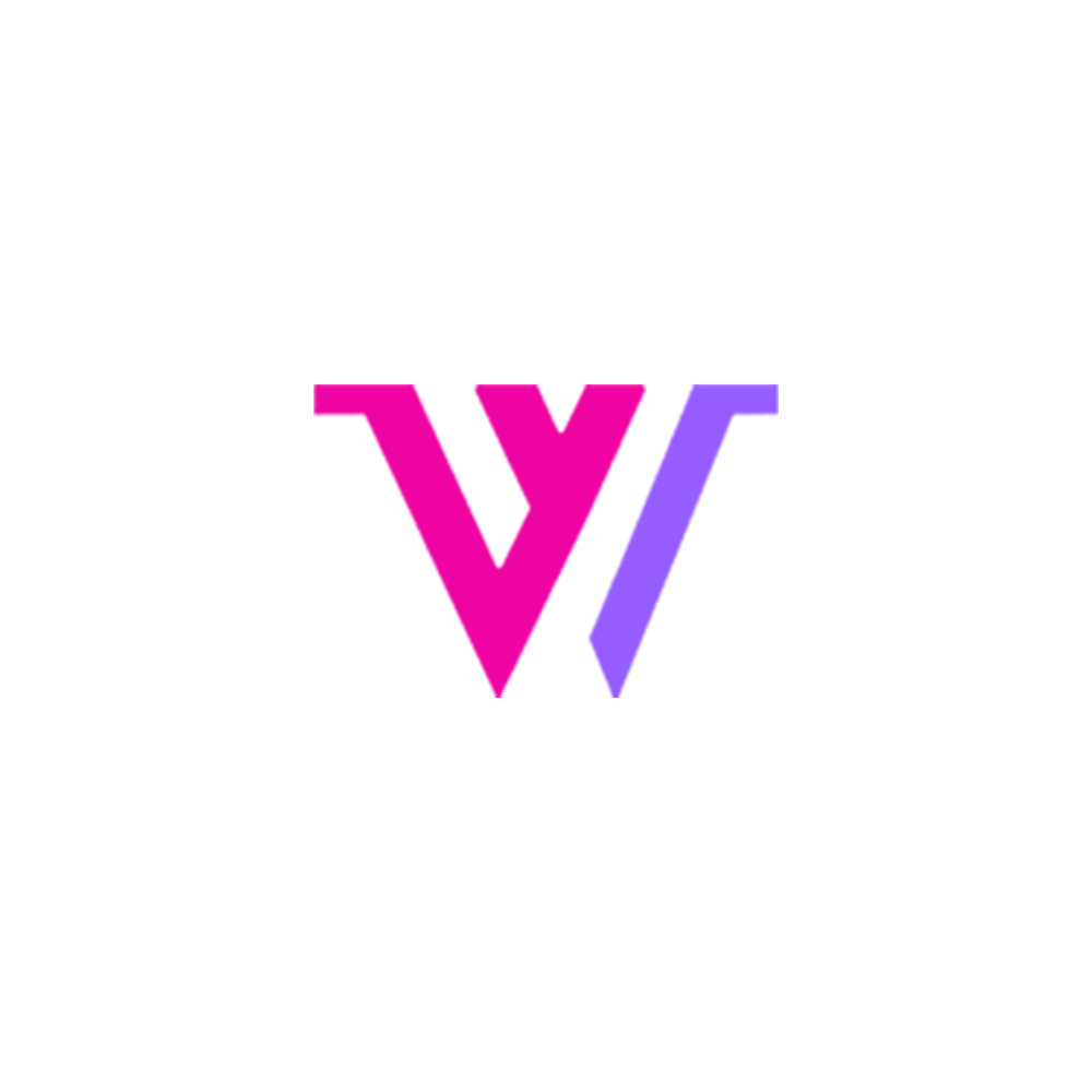 Logotipo da Web Vanguard, formado por um “W” estilizado em tons de rosa e roxo sobre fundo escuro.